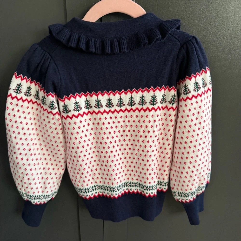 Janie and Jack | Navy Ruffle Collar Sweater w/ Gold Buttons & Puff Sleeve | 4